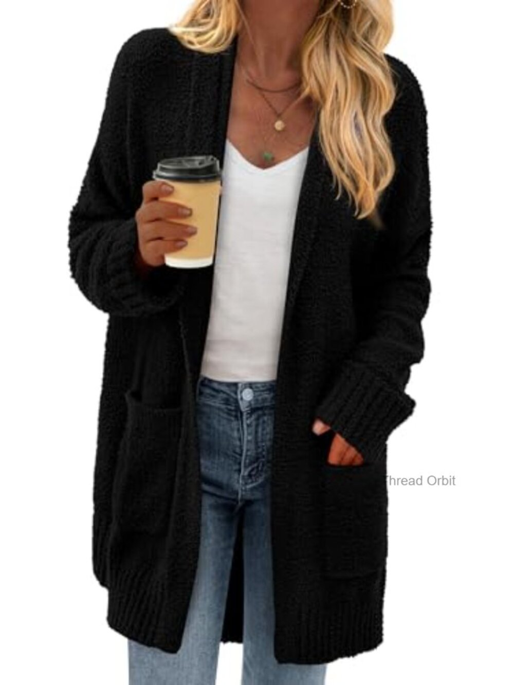 Women's Chunky Fuzzy Knit Long Cardigan Sweater with Pockets